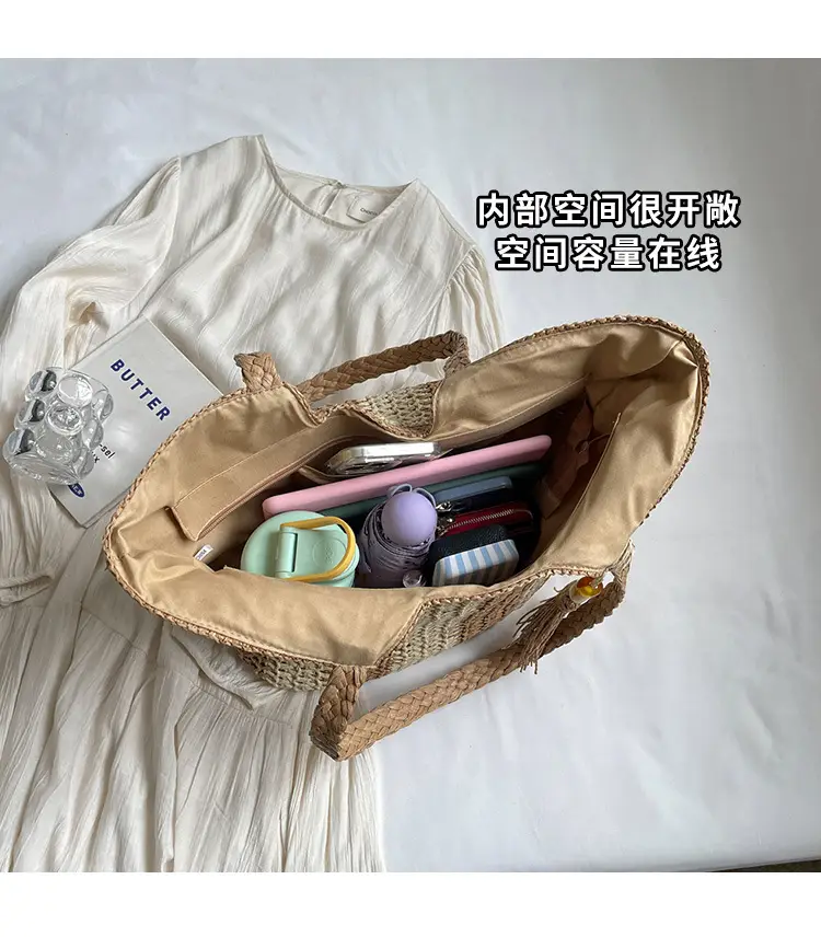 2025 Straw Bag with Vertical Stripes & Tassel — feature 19