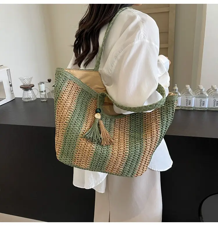 2025 Straw Bag with Vertical Stripes & Tassel — feature 35