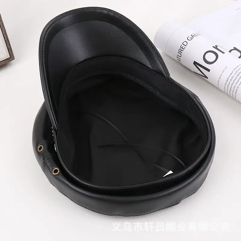 Navy PU Leather Pike Style Women's Hat with Star Accents - Image 7