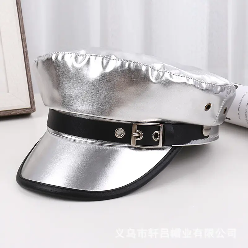 Navy PU Leather Pike Style Women's Hat with Star Accents - Image 3