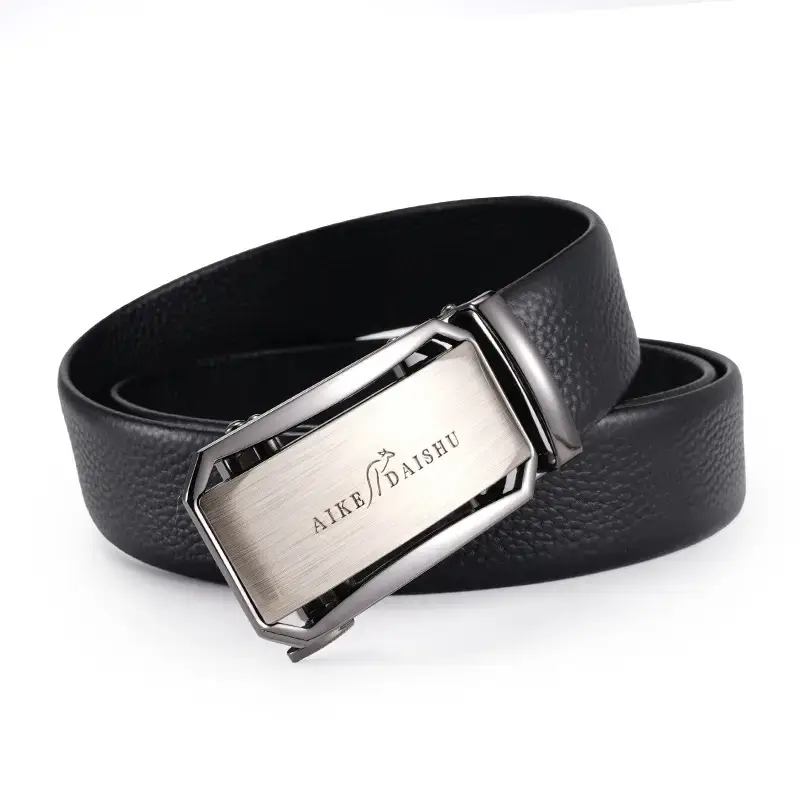 Aike Daishu Men's Black Leather Belt with Rainbow Buckle - Image 5
