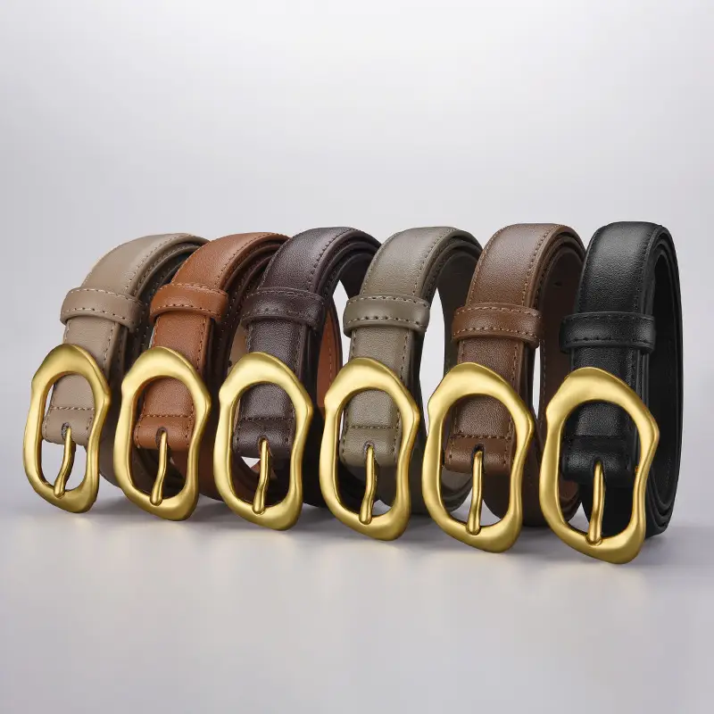 Women's Black Brown Gold Buckle Belt for Summer Matching Skirt