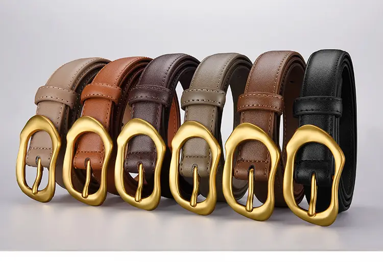 Women's Black Brown Gold Buckle Belt for Summer Matching Skirt — feature 15