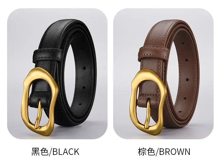 Women's Black Brown Gold Buckle Belt for Summer Matching Skirt — feature 31