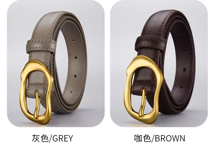 Women's Black Brown Gold Buckle Belt for Summer Matching Skirt — feature 32