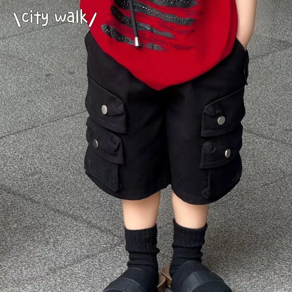 Red Sleeveless Kids Vest & Black Shorts Set - Image 2