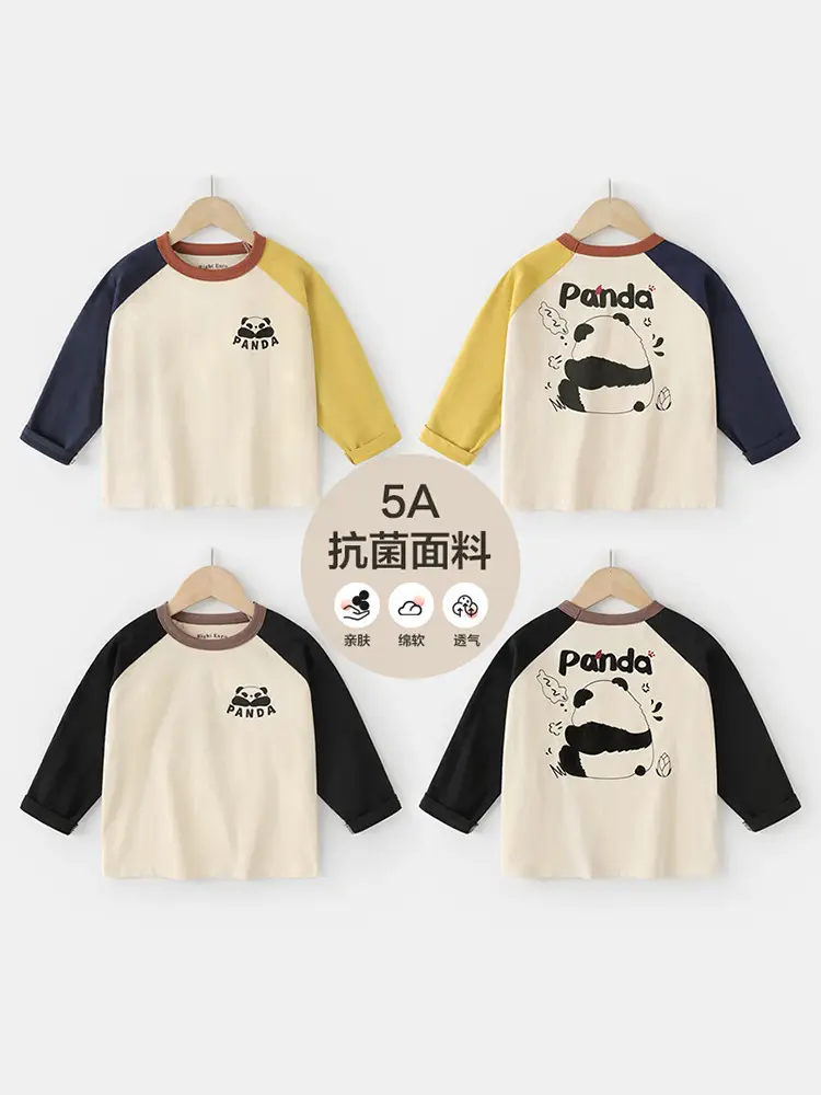 Right European Boys T-Shirt Panda Print Spring Autumn Baby Base Shirt - Image 10