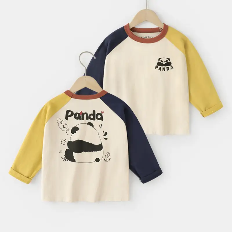 Right European Boys T-Shirt Panda Print Spring Autumn Baby Base Shirt - Image 2