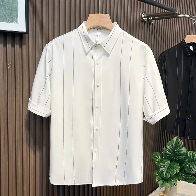 Men Striped Short Sleeve Shirt Black - Image 3