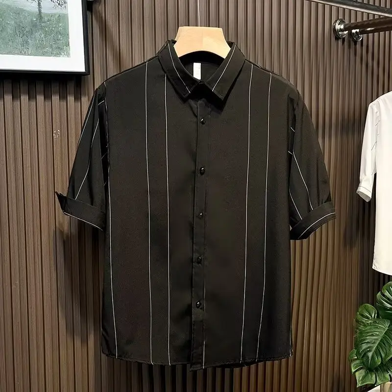 Men Striped Short Sleeve Shirt Black — feature 12