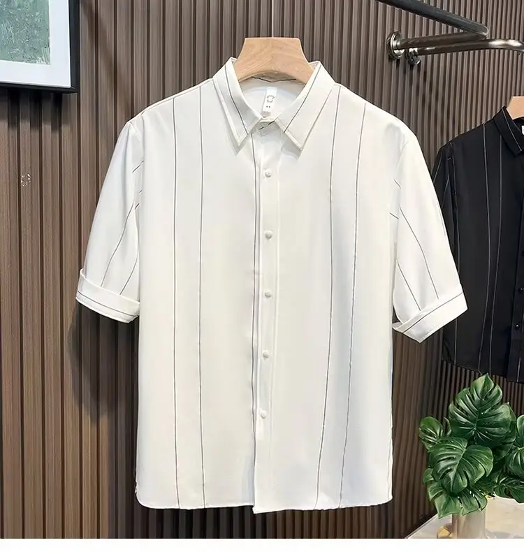 Men Striped Short Sleeve Shirt Black — feature 16