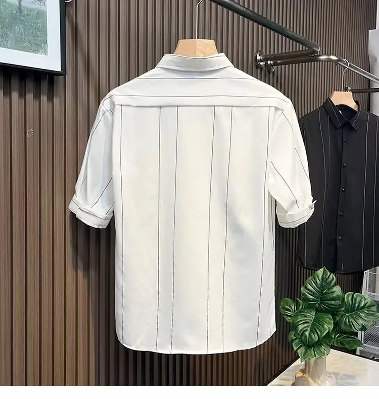 Men Striped Short Sleeve Shirt Black — feature 18