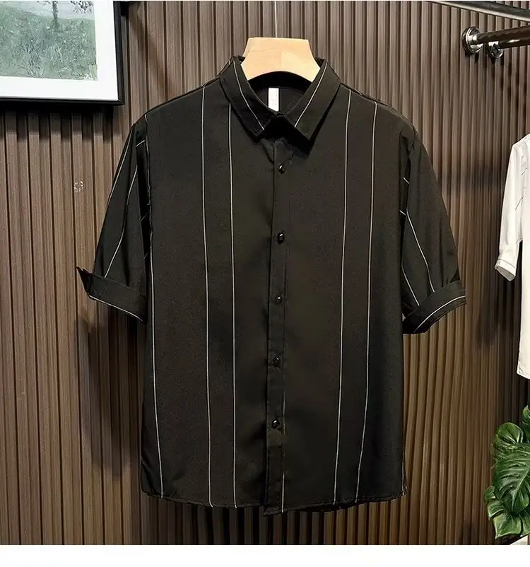 Men Striped Short Sleeve Shirt Black — feature 3