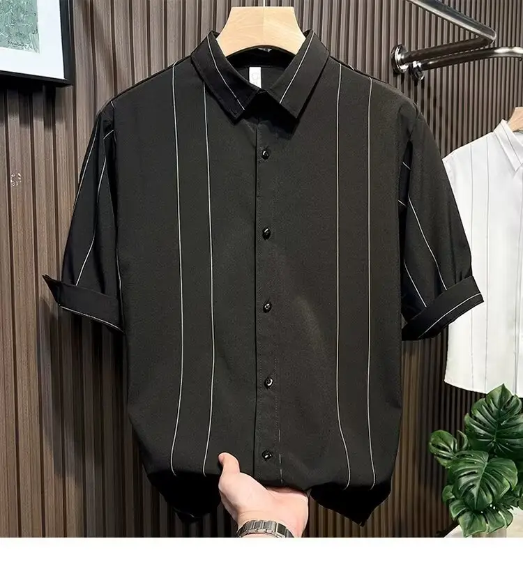 Men Striped Short Sleeve Shirt Black — feature 4