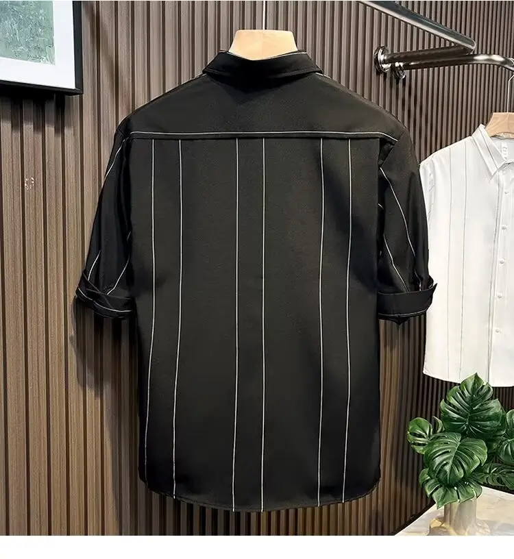 Men Striped Short Sleeve Shirt Black — feature 5
