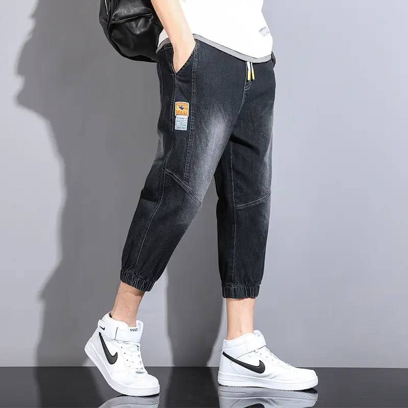 Men Cotton Denim Cropped Jeans Summer Casual - Image 2