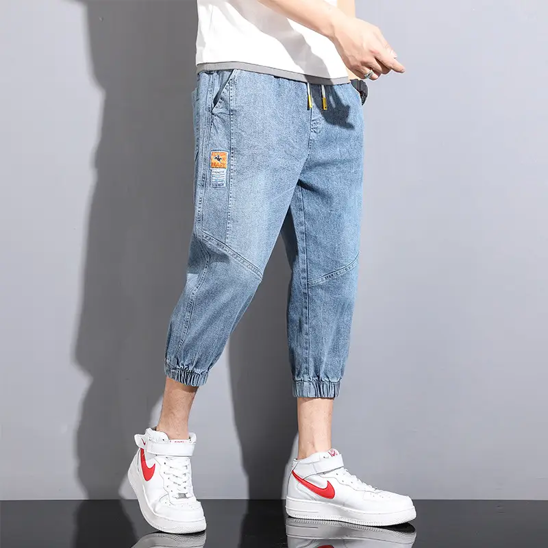 Men Cotton Denim Cropped Jeans Summer Casual - Image 3