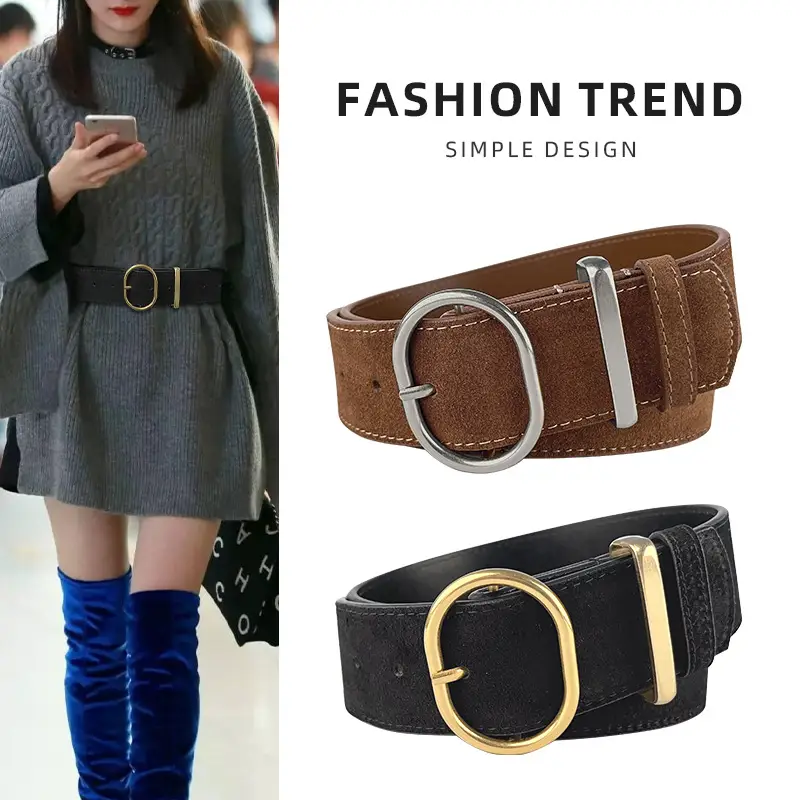Women's Suede Frosted Belt with Silver Buckle - Image 15