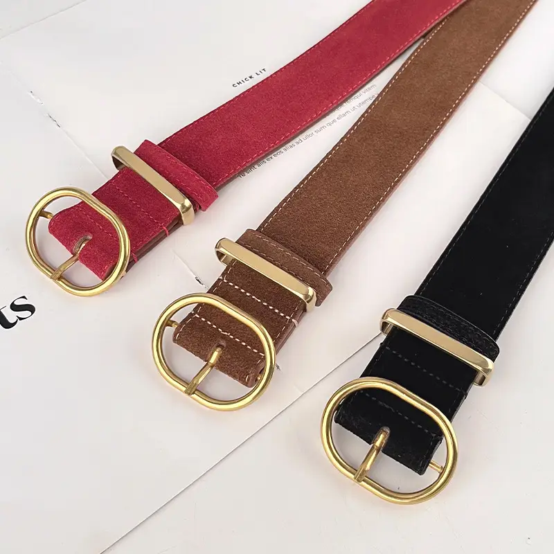 Women's Suede Frosted Belt with Silver Buckle - Image 16