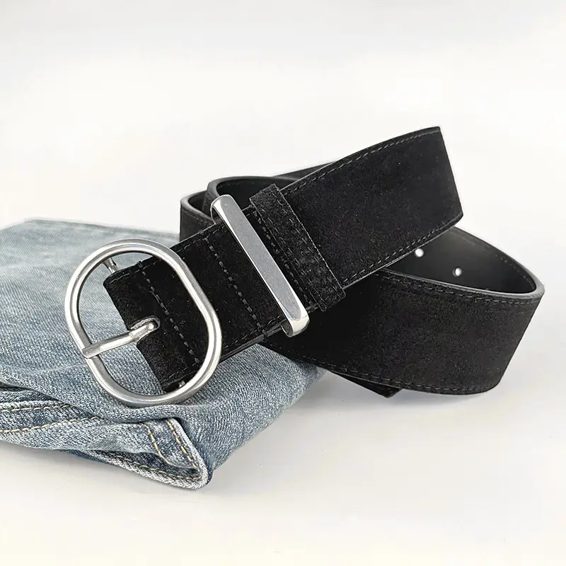 Women's Suede Frosted Belt with Silver Buckle - Image 17