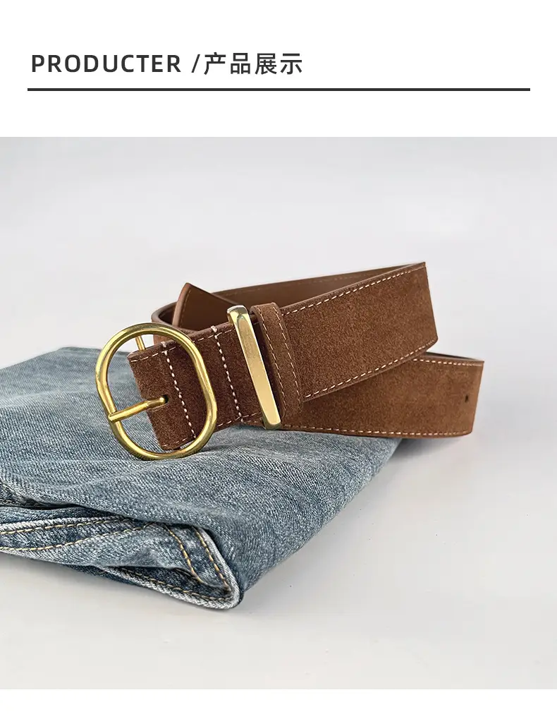 Women's Suede Frosted Belt with Silver Buckle — feature 10