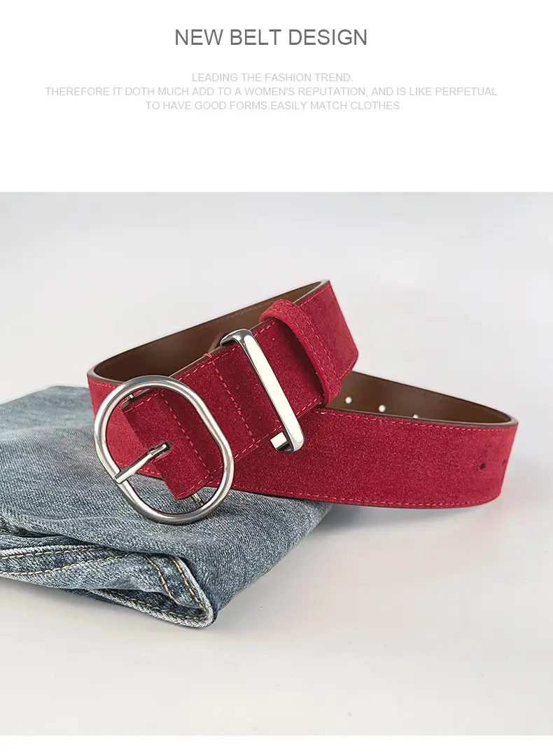 Women's Suede Frosted Belt with Silver Buckle — feature 11
