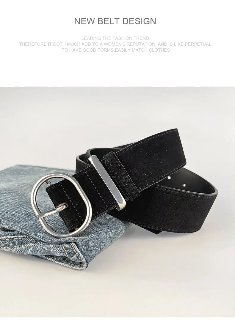 Women's Suede Frosted Belt with Silver Buckle — feature 13