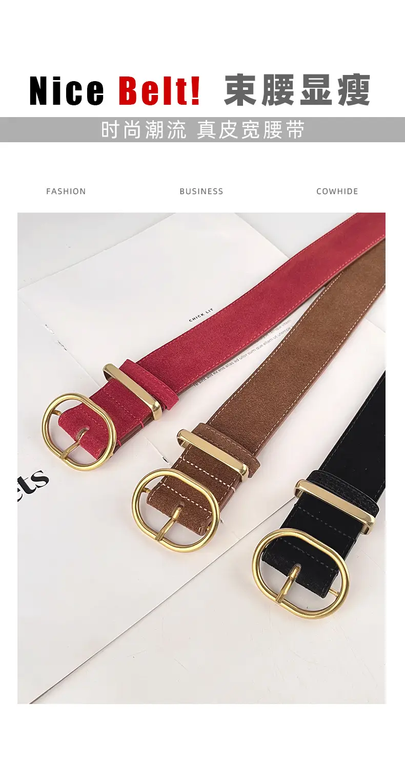 Women's Suede Frosted Belt with Silver Buckle — feature 4