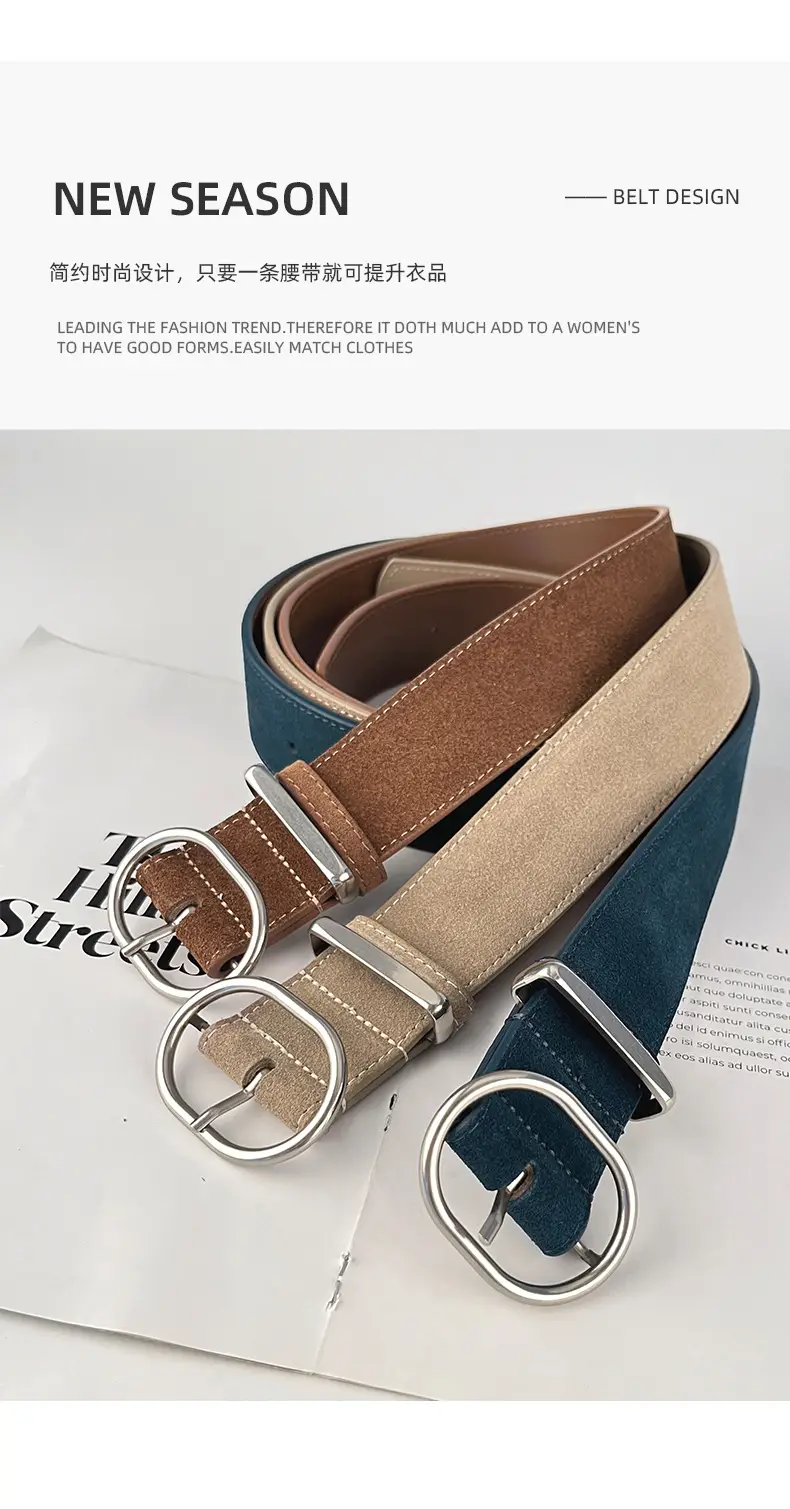 Women's Suede Frosted Belt with Silver Buckle — feature 5