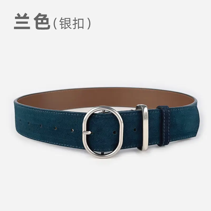 Women's Suede Frosted Belt with Silver Buckle - Image 10