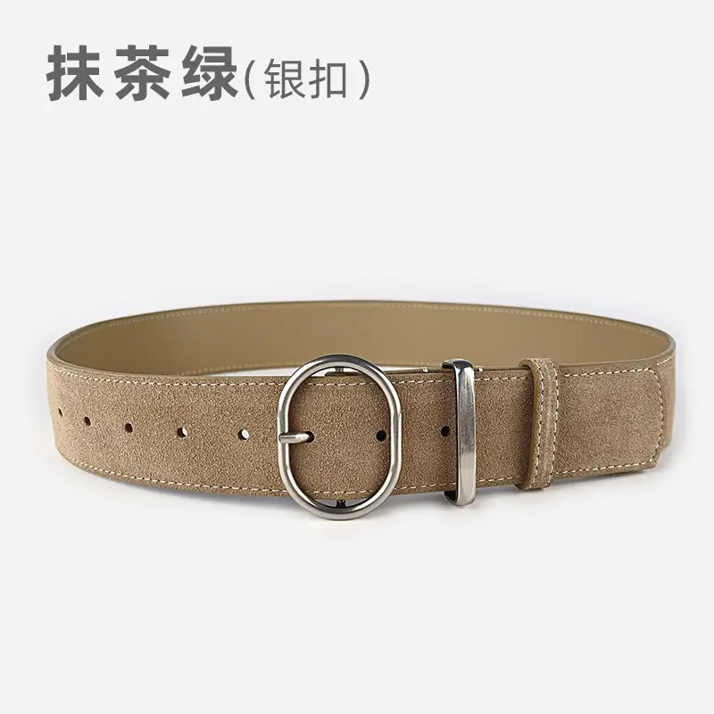 Women's Suede Frosted Belt with Silver Buckle - Image 11
