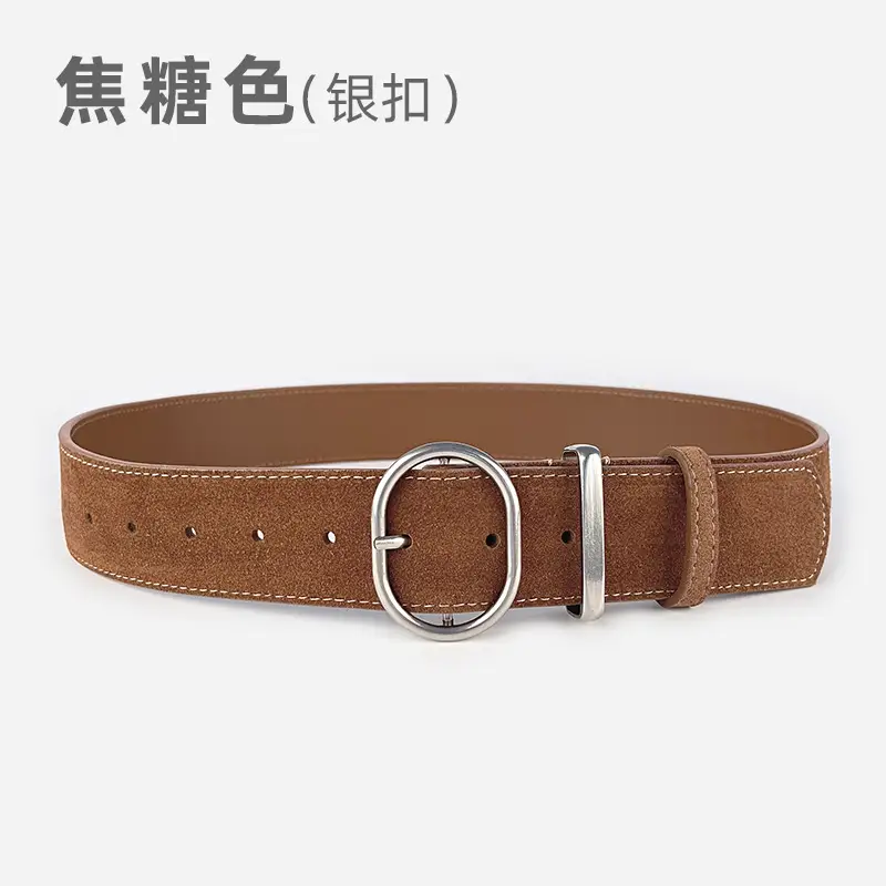 Women's Suede Frosted Belt with Silver Buckle - Image 8