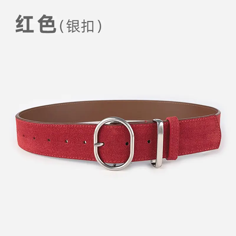 Women's Suede Frosted Belt with Silver Buckle - Image 9