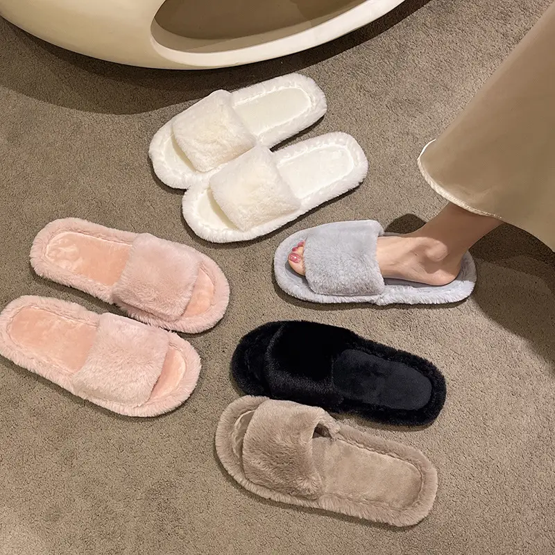 Cross-border Foreign Trade New Home Solid Color Mao Mao Slippers Women's Autumn and Winter Fashion Internet Popular Thickened Warm Floor Cotton Slippers