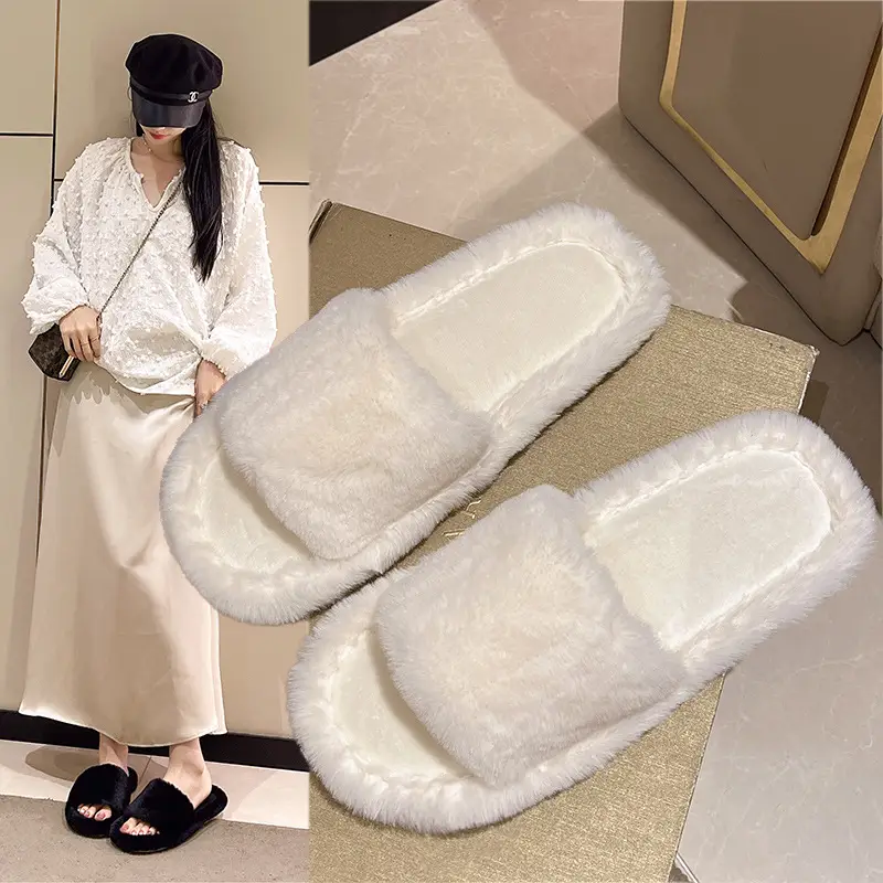 Cross-border Foreign Trade New Home Solid Color Mao Mao Slippers Women's Autumn and Winter Fashion Internet Popular Thickened Warm Floor Cotton Slippers
