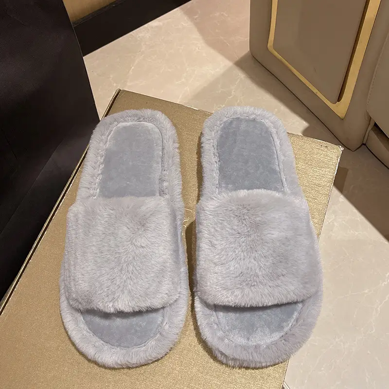 Cross-border Foreign Trade New Home Solid Color Mao Mao Slippers Women's Autumn and Winter Fashion Internet Popular Thickened Warm Floor Cotton Slippers