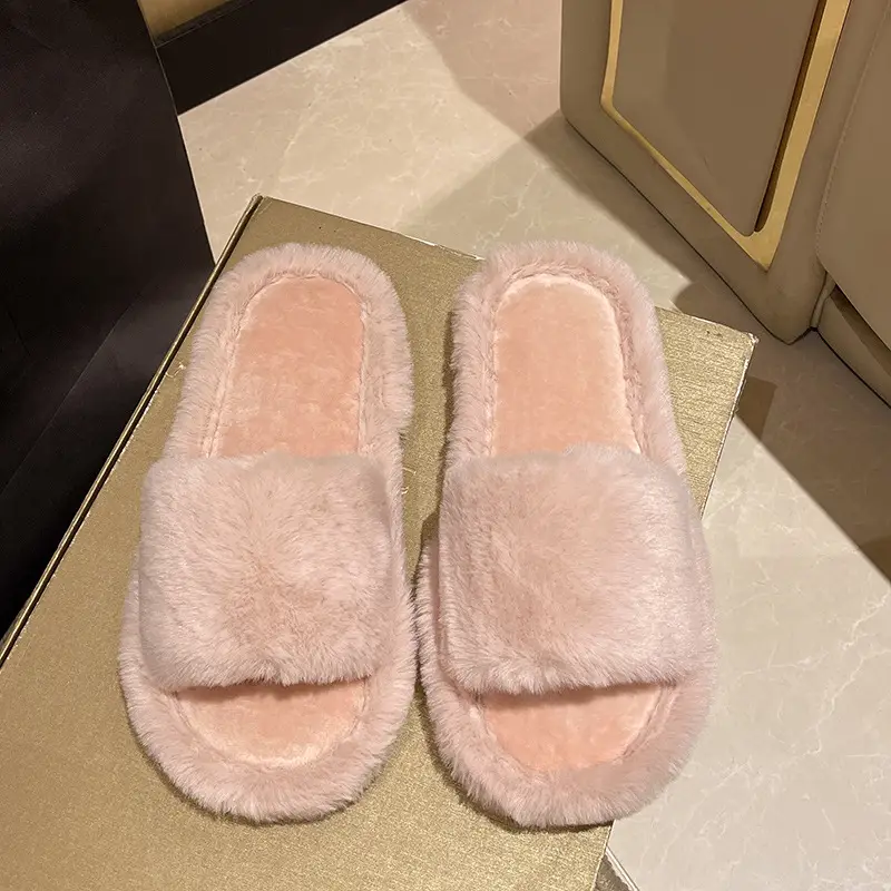 Cross-border Foreign Trade New Home Solid Color Mao Mao Slippers Women's Autumn and Winter Fashion Internet Popular Thickened Warm Floor Cotton Slippers