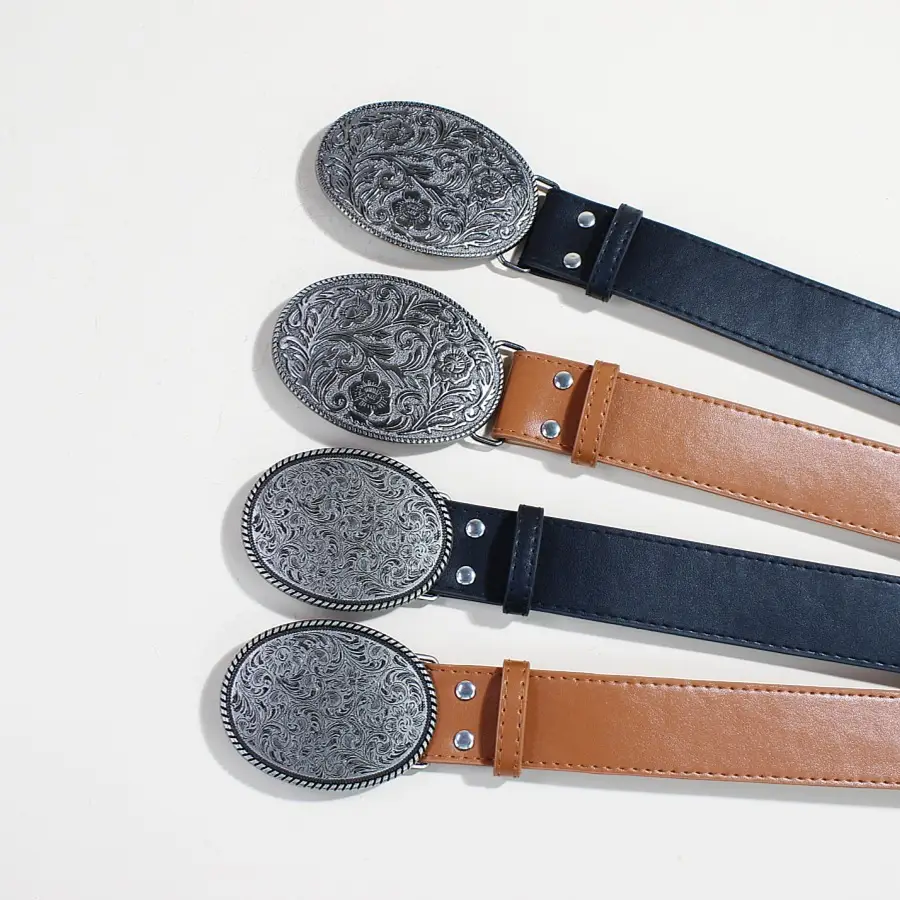 Vintage Metal Buckle Belt for Men Western Dress Shirt