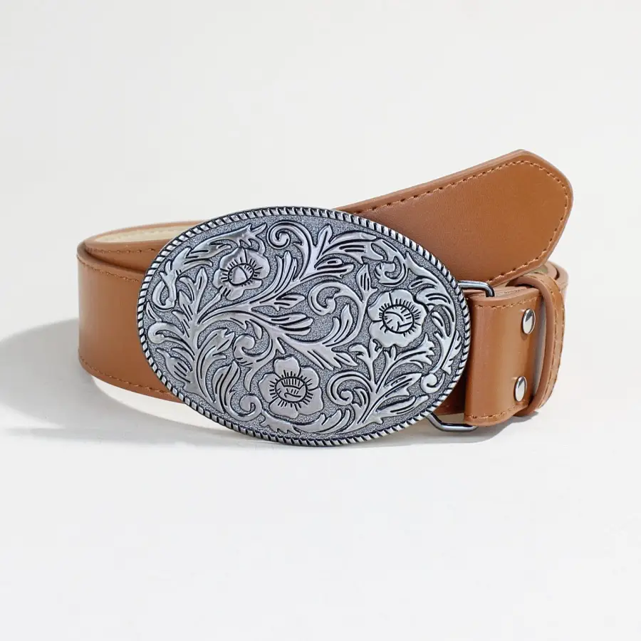 Vintage Metal Buckle Belt for Men Western Dress Shirt