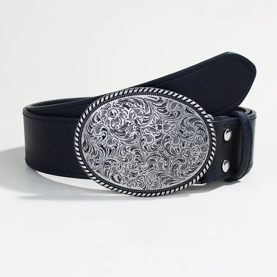 Vintage Metal Buckle Belt for Men Western Dress Shirt