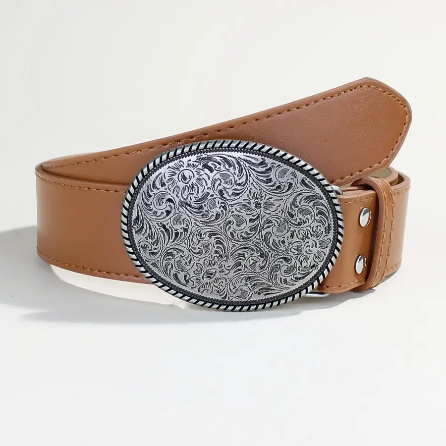 Vintage Metal Buckle Belt for Men Western Dress Shirt
