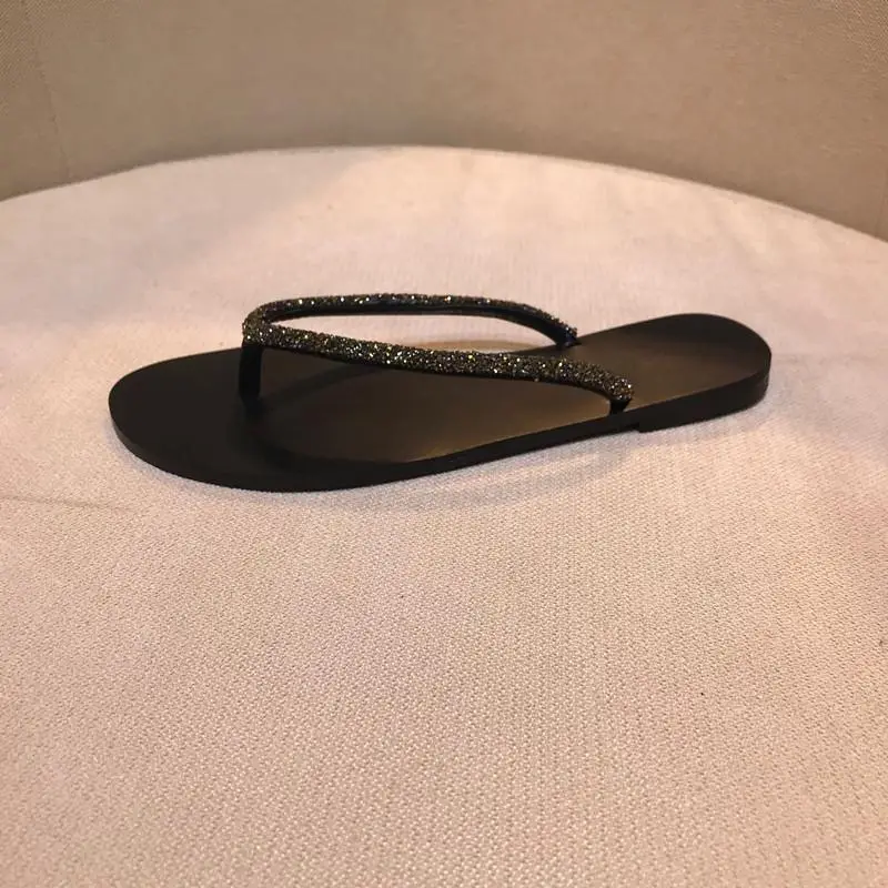 2026 Summer New Style Flip-Flops with Rhinestones, Flat Thong Sandals for Outdoor Wear, Beach Sandals for Women, Black Versatile Style - Image 3