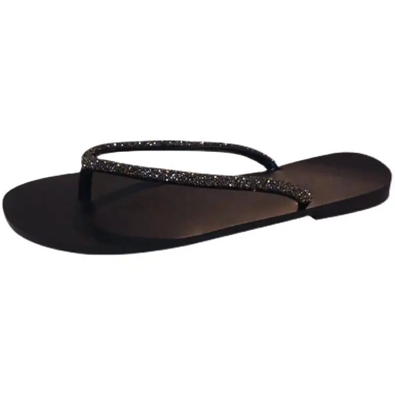 2026 Summer New Style Flip-Flops with Rhinestones, Flat Thong Sandals for Outdoor Wear, Beach Sandals for Women, Black Versatile Style — feature 8