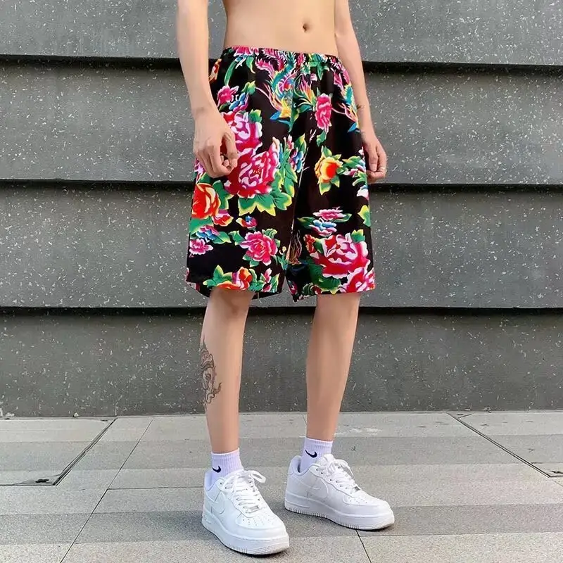 Red Floral Short Sleeve T-Shirt Shorts Set for Men Women — feature 12
