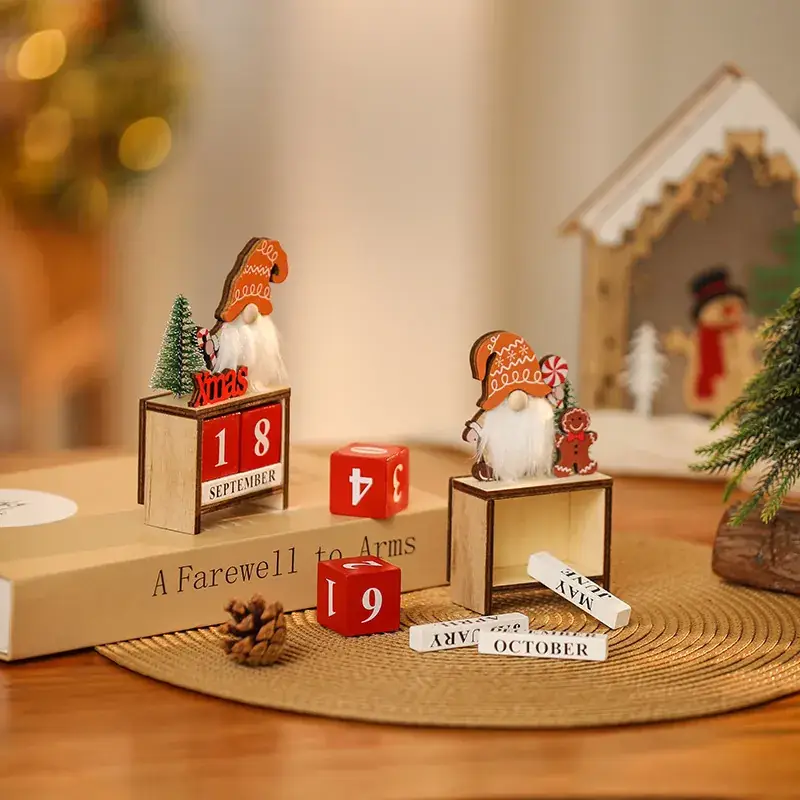 Christmas Faceless Old Man Calendar Ornament Wooden DIY Decor - Image 5