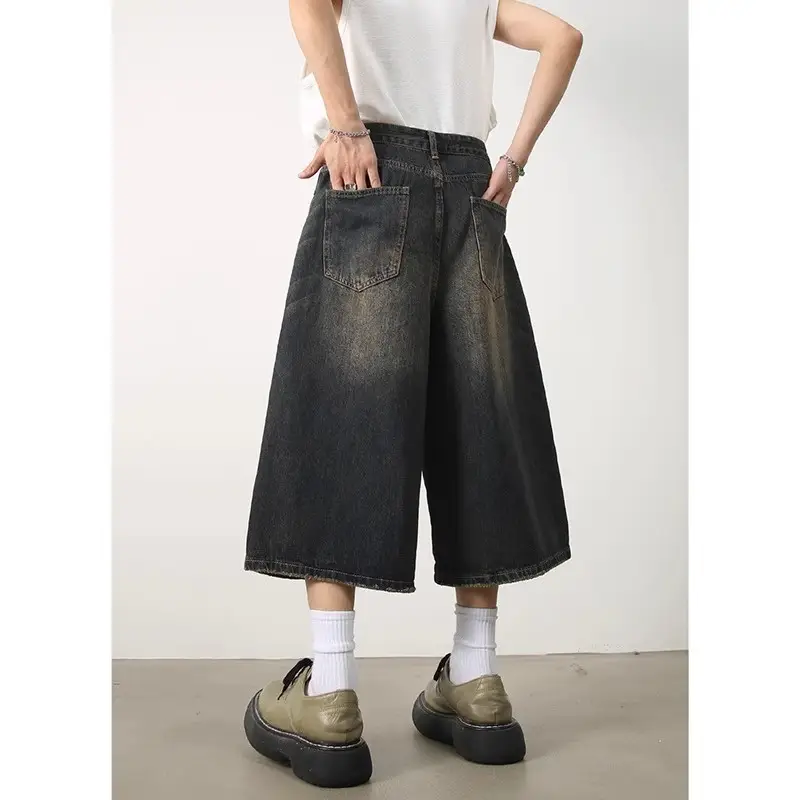 American Style Washed Denim Shorts Men