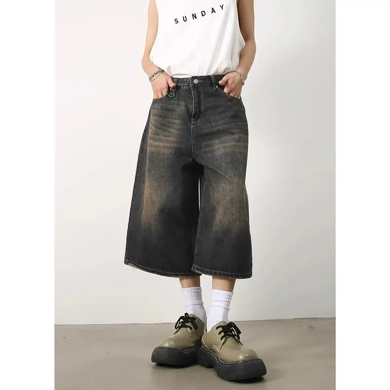 American Style Washed Denim Shorts Men