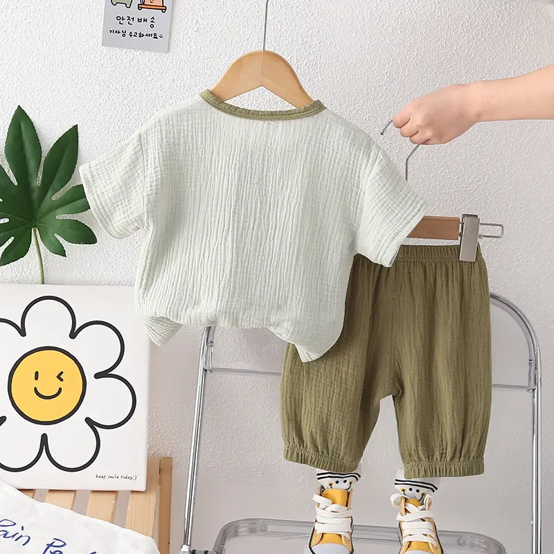 Boys Summer Casual T-Shirt Shorts Set Light Green Olive