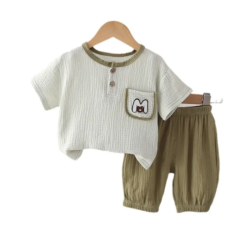 Boys Summer Casual T-Shirt Shorts Set Light Green Olive