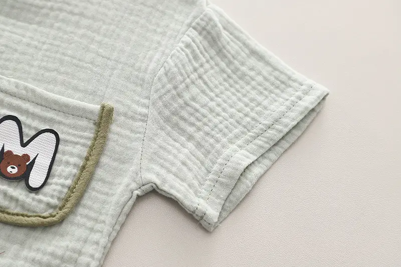 Boys Summer Casual T-Shirt Shorts Set Light Green Olive — feature 7